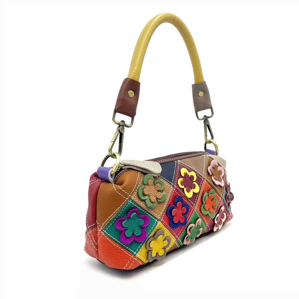 Geometric Patchwork Top-Handle Bag