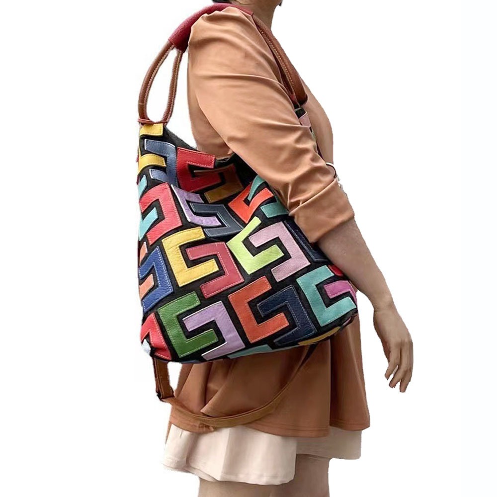 Geometric Patchwork Shoulder Tote Bag
