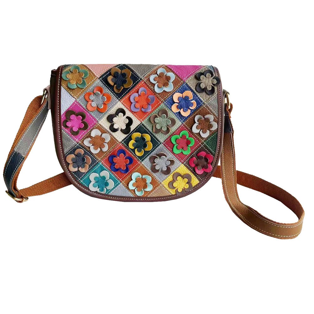 Patchwork Leather Saddle Crossbody Bag