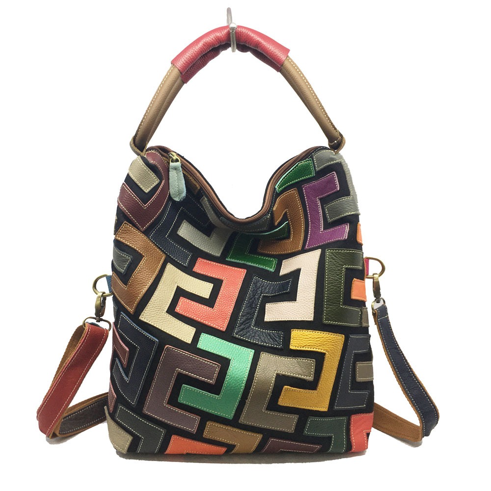 Geometric Patchwork Shoulder Tote Bag