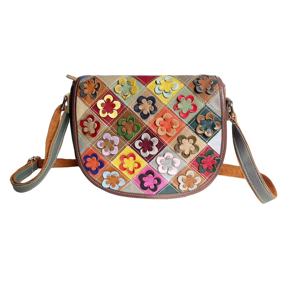 Patchwork Leather Saddle Crossbody Bag