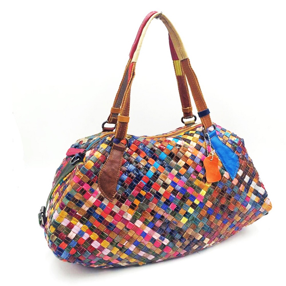 Woven Leather Shoulder Handbag