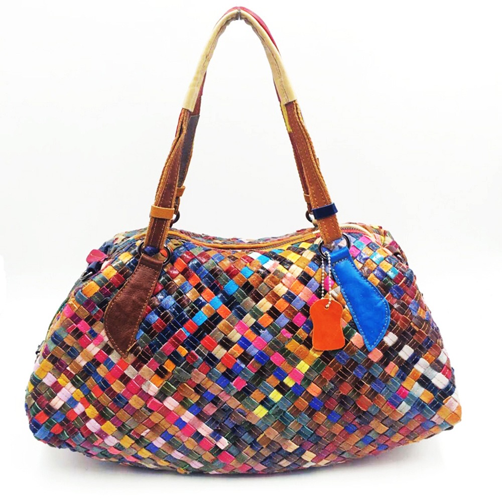 Woven Leather Shoulder Handbag