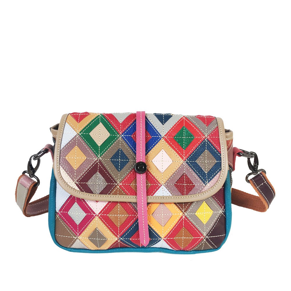 Geometric Patchwork Leather Crossbody Bag