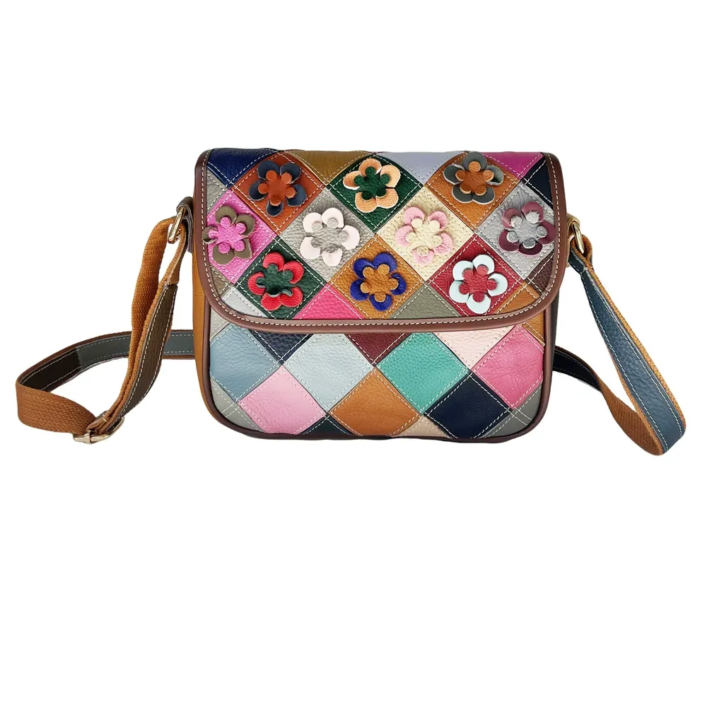 Patchwork Leather Flap Crossbody Bag