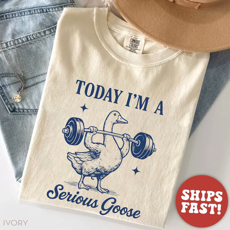 Serious Goose Weightlifting Shirt, Funny Gym Workout, Sarcastic Animal Lover Gift, Trainer Powerlifting Workout Silly Goose,Best Friend Gift