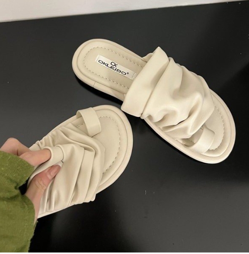 Fashionable women's flat slippers for outerwear, American versatile commuting set, toe sandals