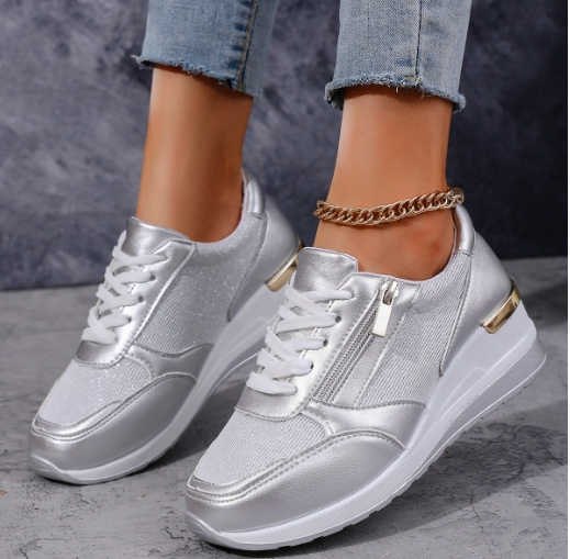 Ladies' Slope Heel European and American Front Lace Side Zipper Casual Sports Single Shoe