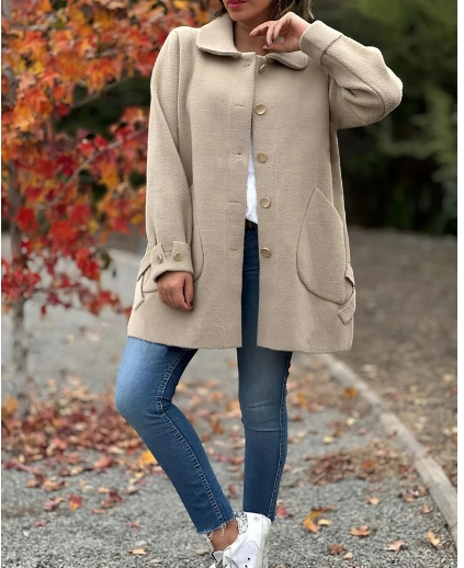 Autumn and winter new women's collar solid color casual bow woolen coat