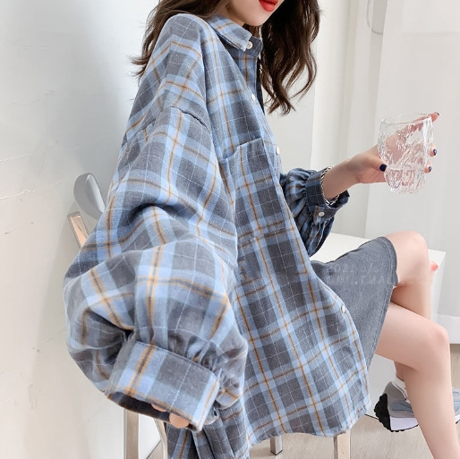 Plaid shirt design sense niche shirt summer thin jacket top women's loose clothing