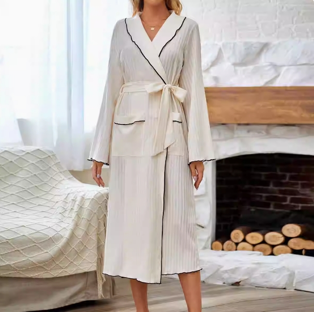 Collar splicing contrasting color nightgown for women's autumn new long sleeved dress