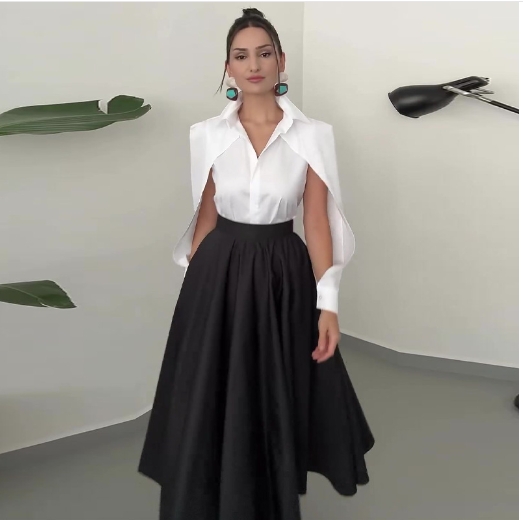 European and American women's solid color raglan sleeve design shirt high waisted skirt set