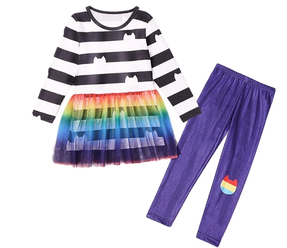 Cartoon Gaby Dollhouse Set Skirt Children's Flying Sleeve Top+Mesh Skirt