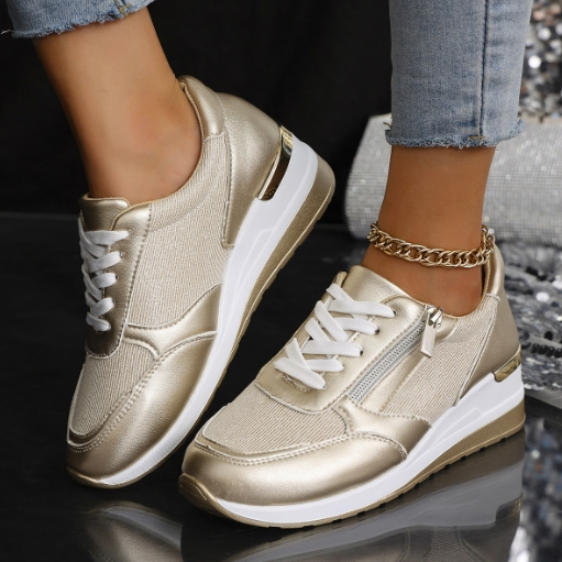 Ladies' Slope Heel European and American Front Lace Side Zipper Casual Sports Single Shoe