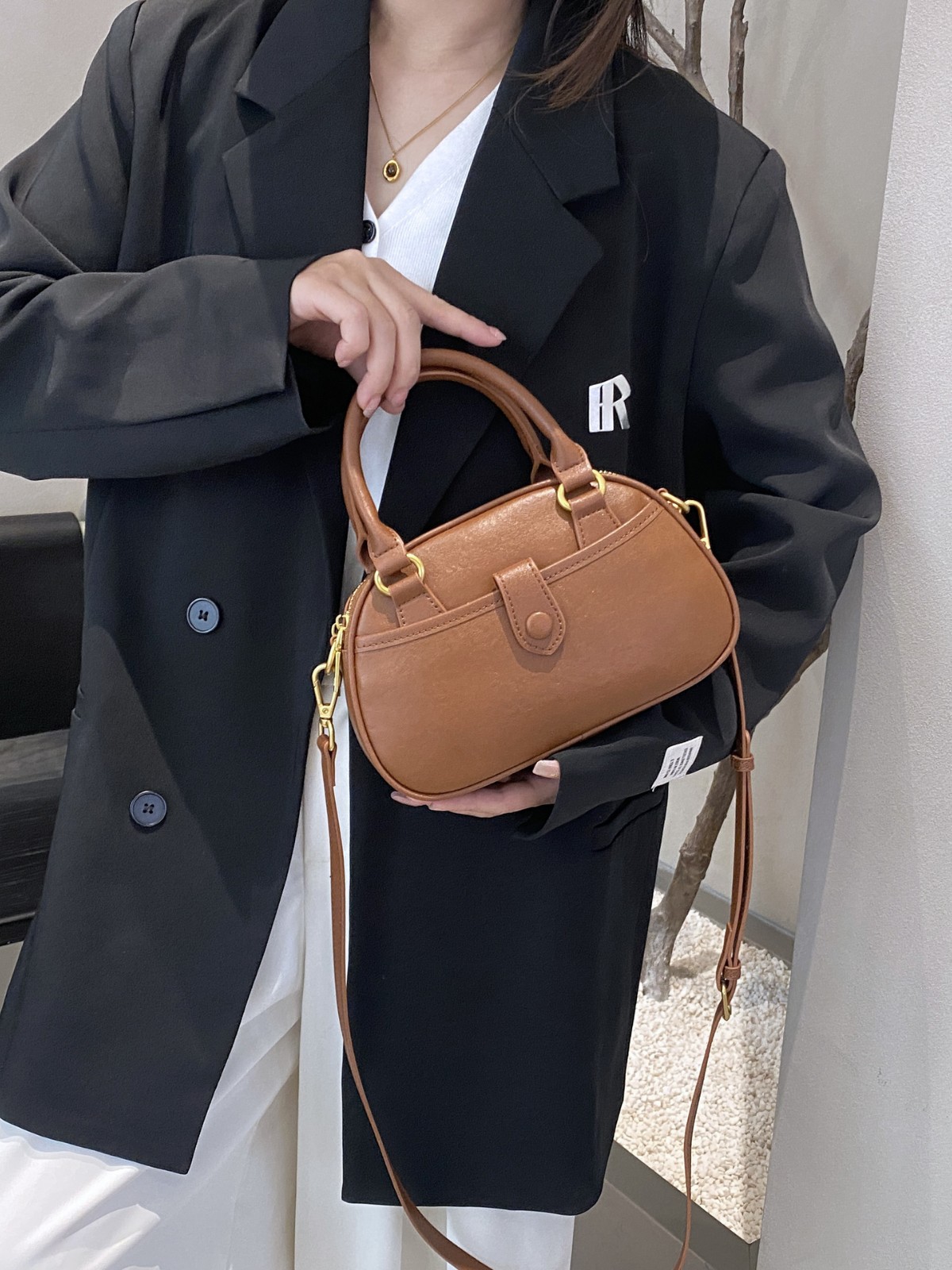 Classic Vintage Style Women's Mini Brown Leather Top Handle Bag