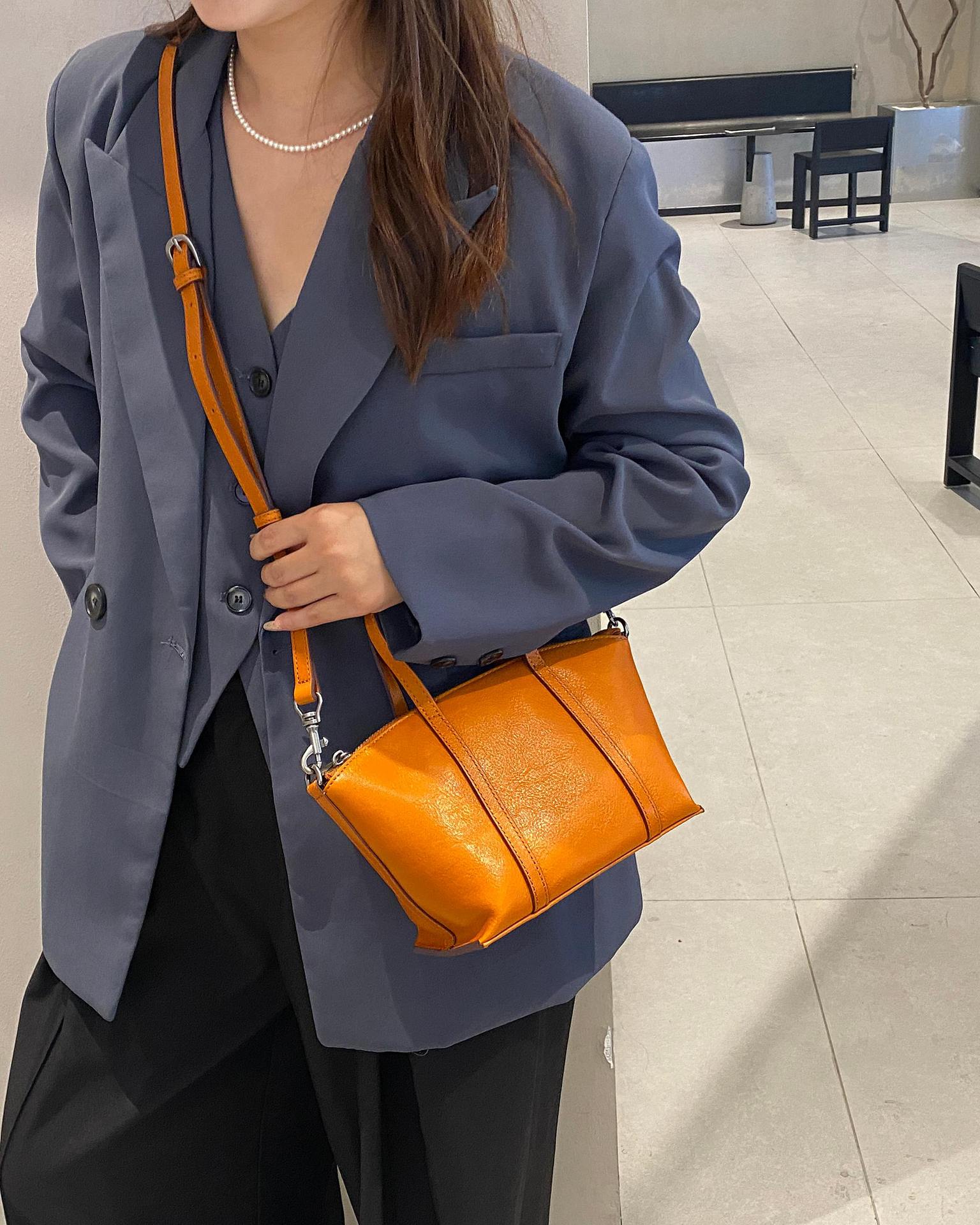 Women's Burnt Orange Structured Leather Crossbody Bag