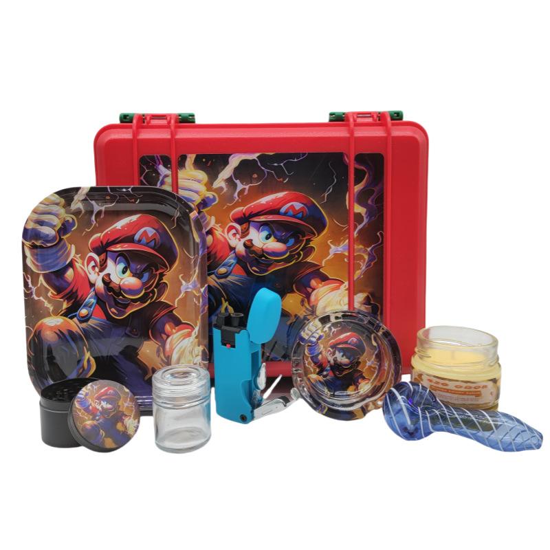 6-Piece Stoner Stash Box Kit - Portable Case with Glass Pipe & Accessories