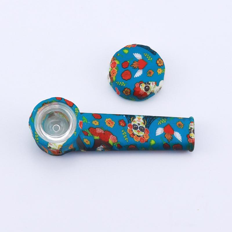 Water-Pattern Silicone Pipe With Lid (Random Colors)