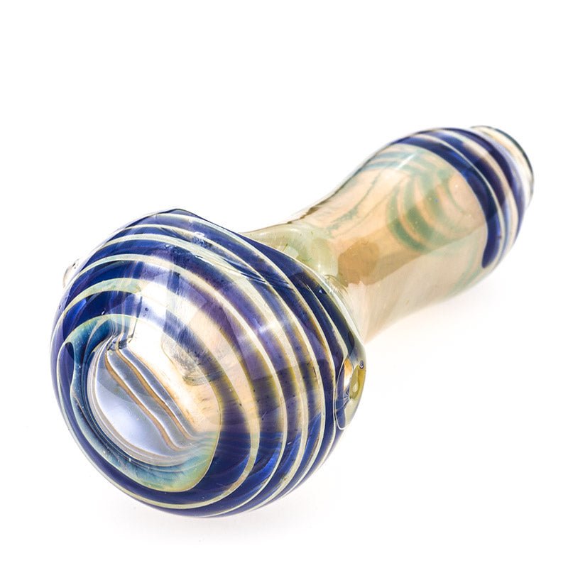 Glass Spoon Pipe w/ Blue Strips - PuffingBird