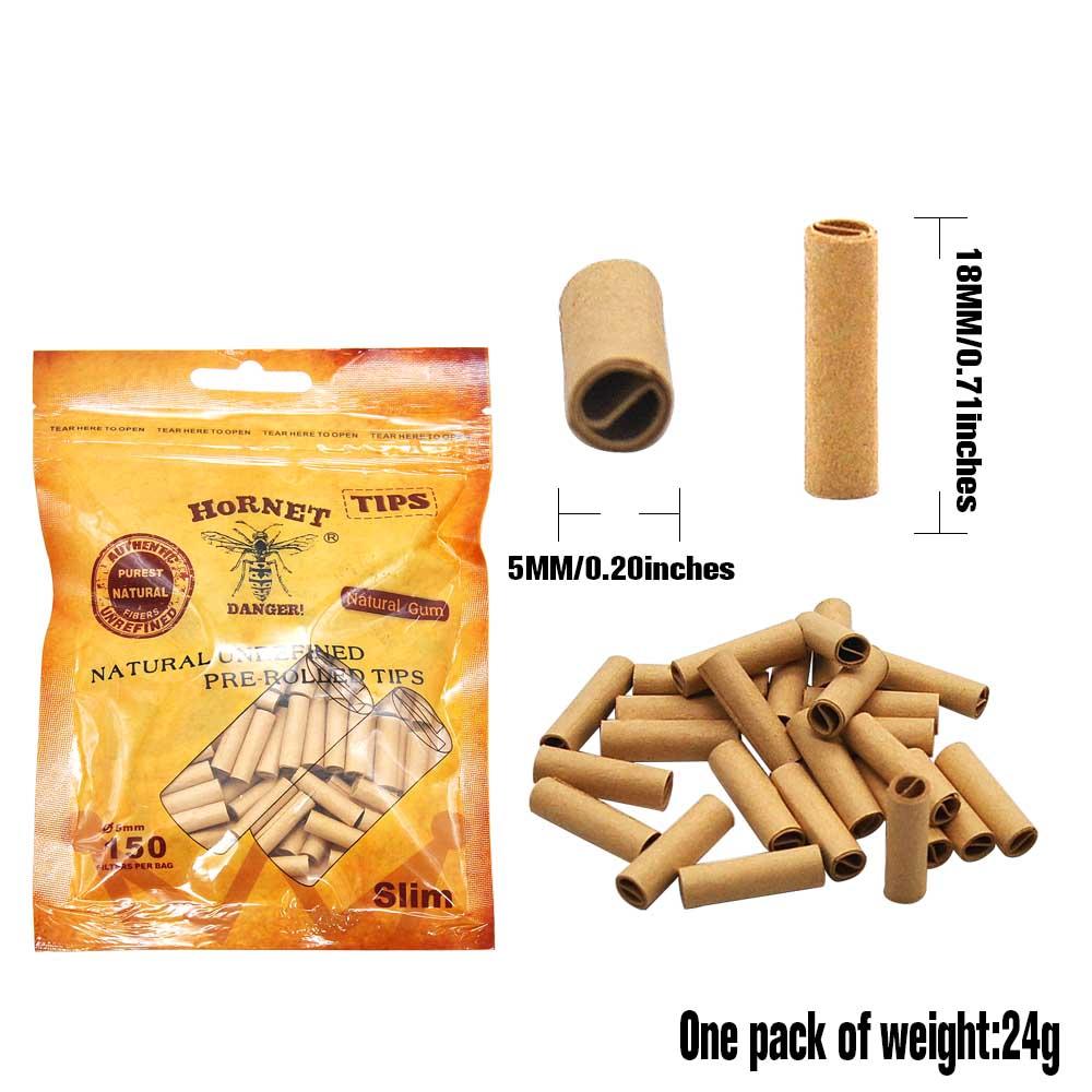 Natural Unrefined Rolling Paper Filter Tips - 5mm Brown Pre-Rolled Tips (150 Tips per Resealable Bag)