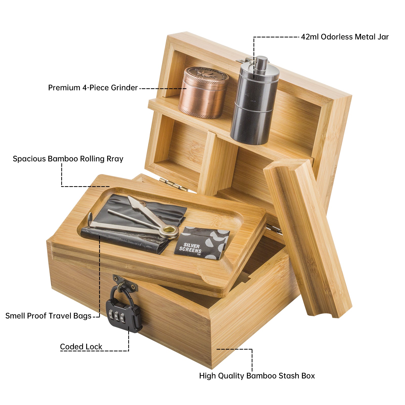 PUFFING BIRD Wooden Stash Box with Lock and key-Organiz Your Accessories