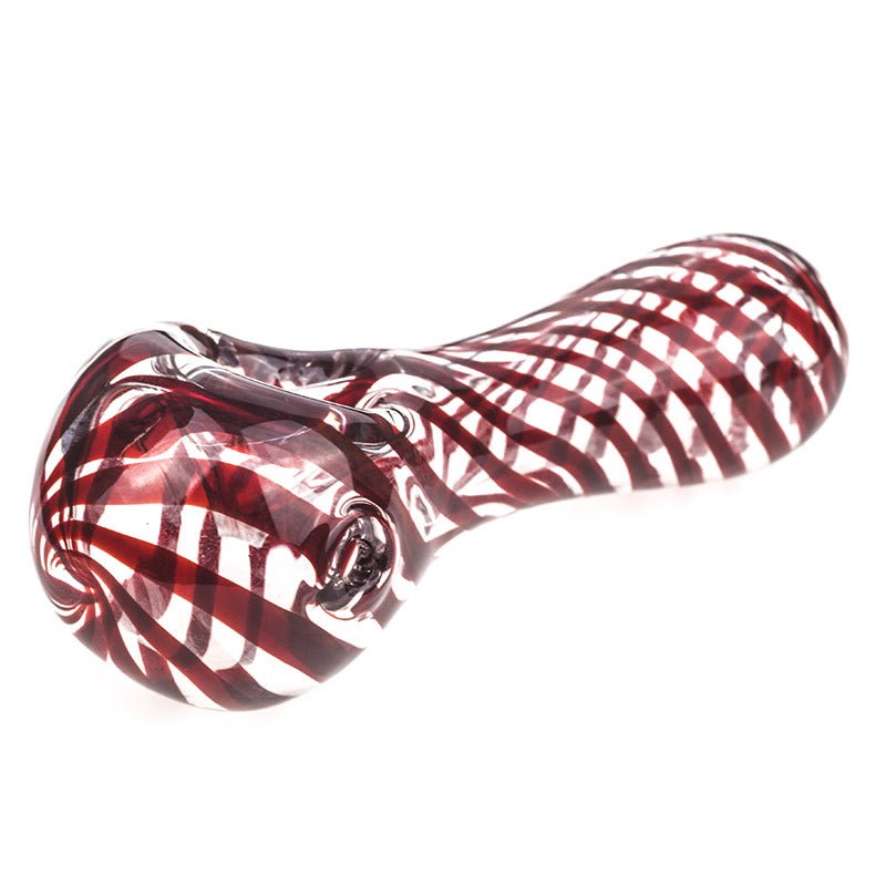 Red Swirl Strips Glass Spoon Pipe - PuffingBird