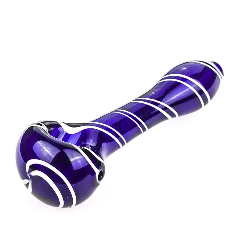 Glass Spoon Pipe with  White Strip Patterns - PuffingBird