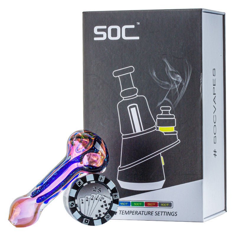 Color Changing Pipe Herb Grinder w/ Soc Peak Wax Dab Vaporizer Set