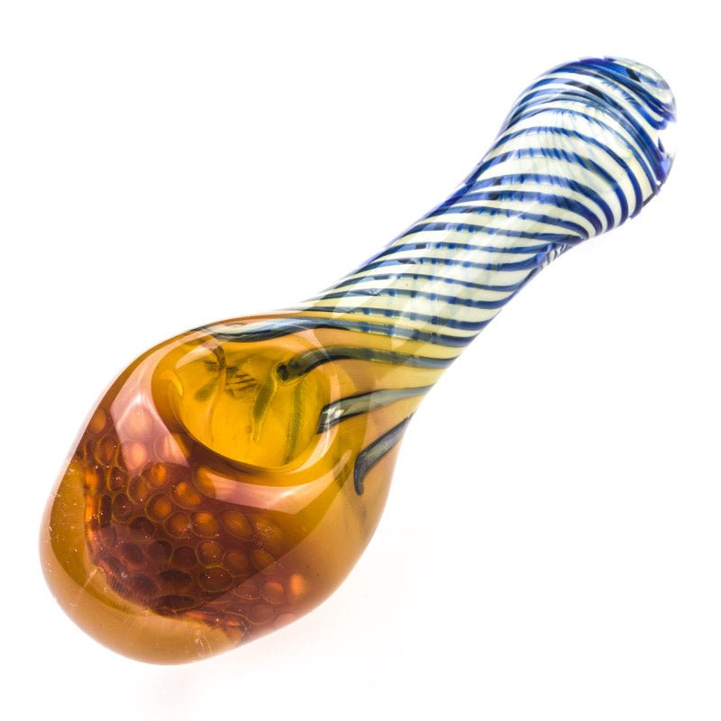 Honeycomb Glass Spoon Pipe w/ Swirl Strips - PuffingBird