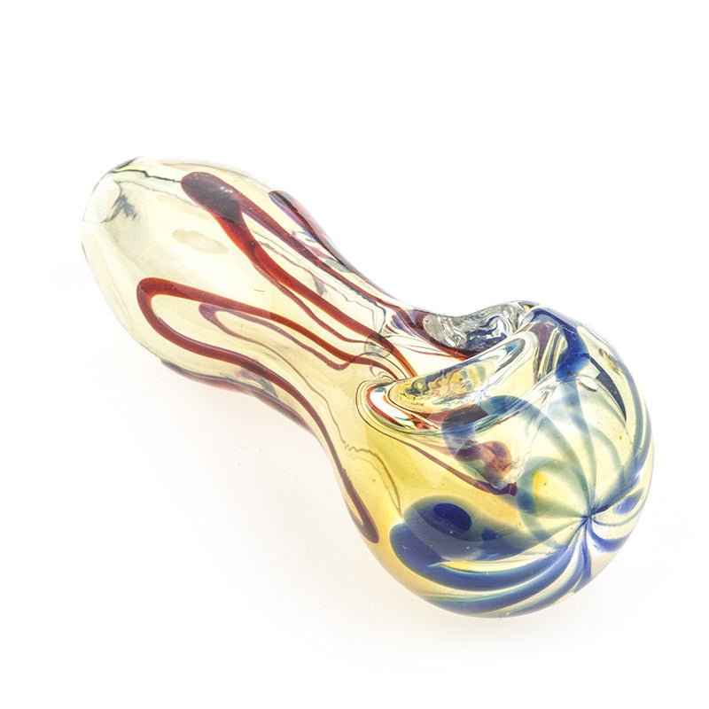 Fumed Glass Pipe w/ Blue and Red Stripes - PuffingBird