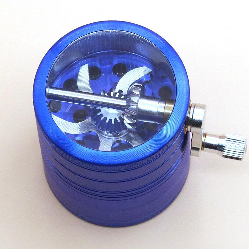 Blue Metal Crank Herb Grinder 4 Layer