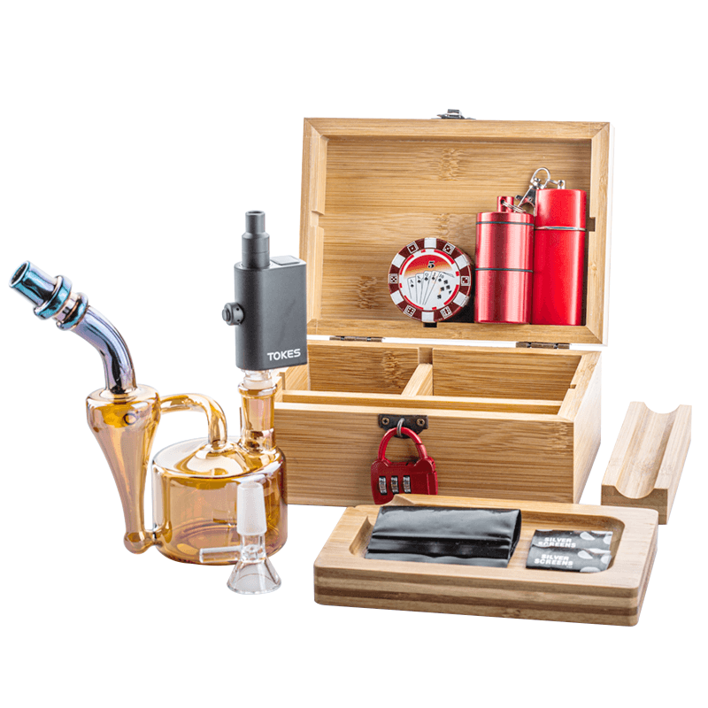 Wooden Stash Box w/ Recycler Dab Rig SOC Tokes Vaporizer Set