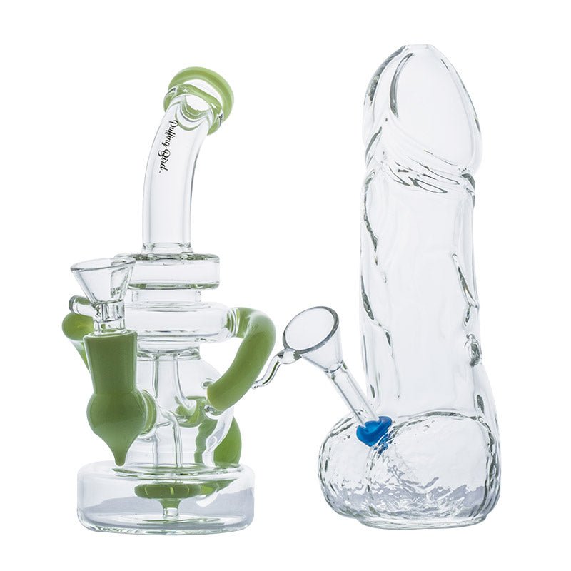 Green Recycler Showerhead Perc Dab Rig and Penis Glass Bong Set