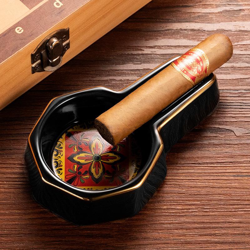 Ceramic Cigar Ashtray with Colorful Hand-Painted Design