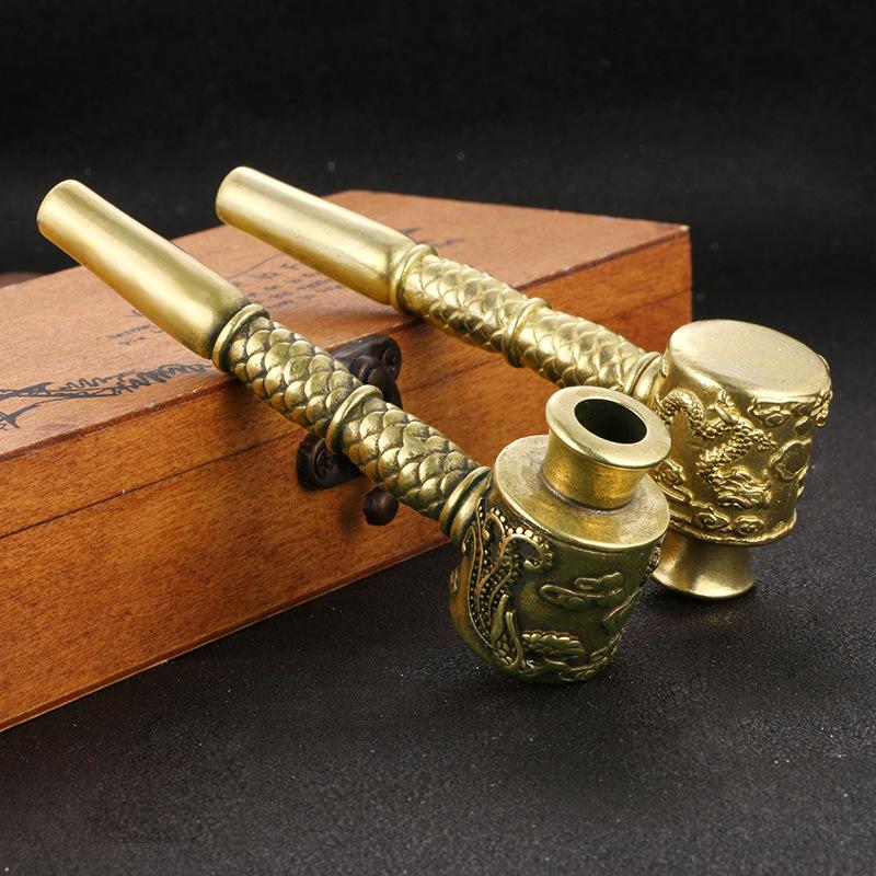 Antique-Style Dragon and Phoenix Brass Smoking Pipe