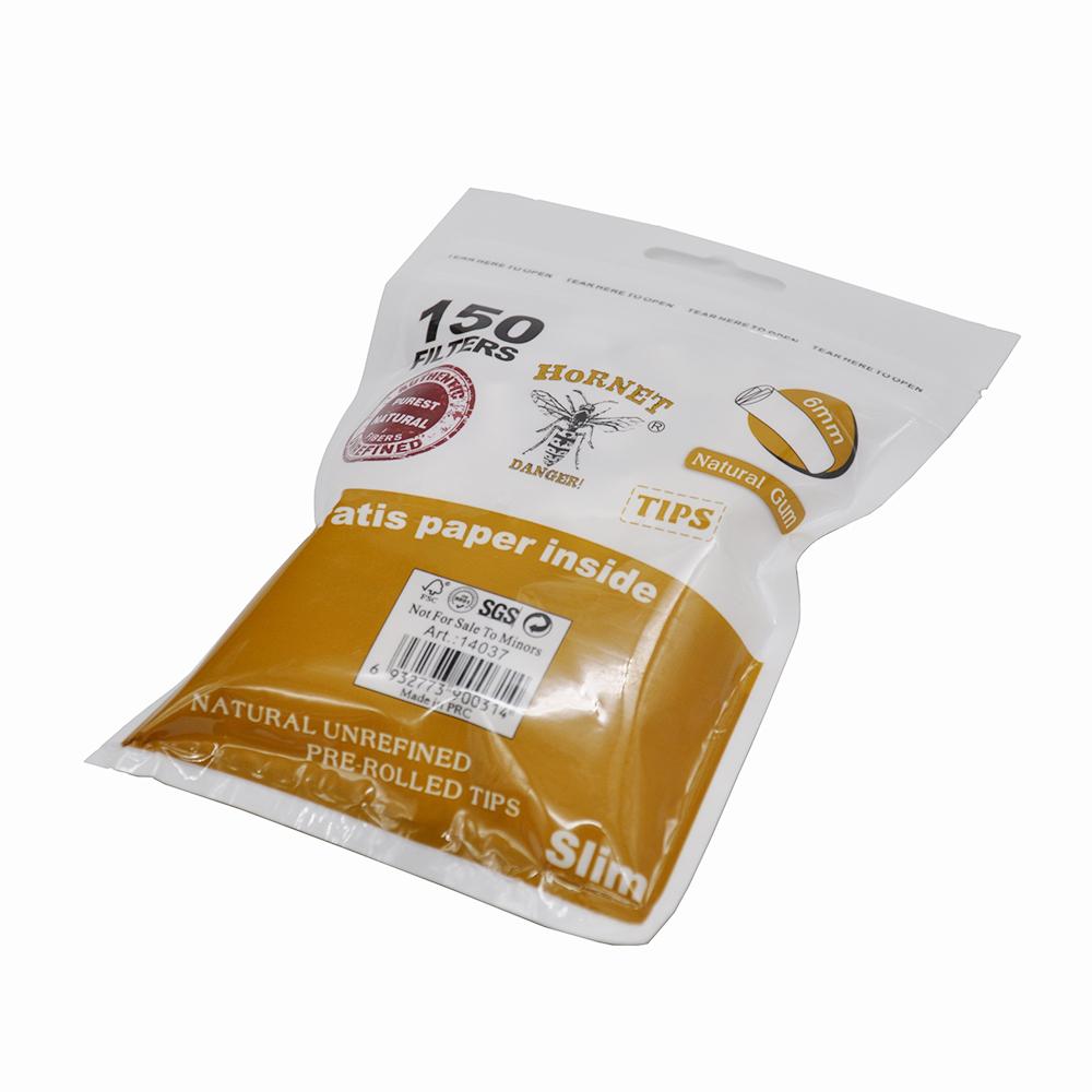 Natural Unrefined Rolling Paper Filter Tips - 6mm White Pre-Rolled Tips (150 Tips per Resealable Bag)