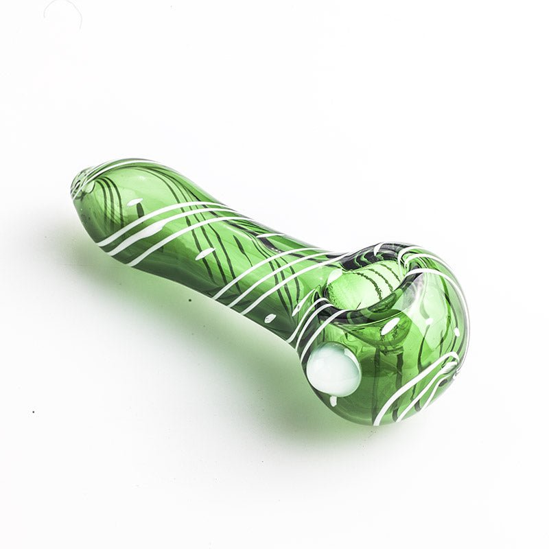 Green Glass Pipe w/ White Marble - PuffingBird