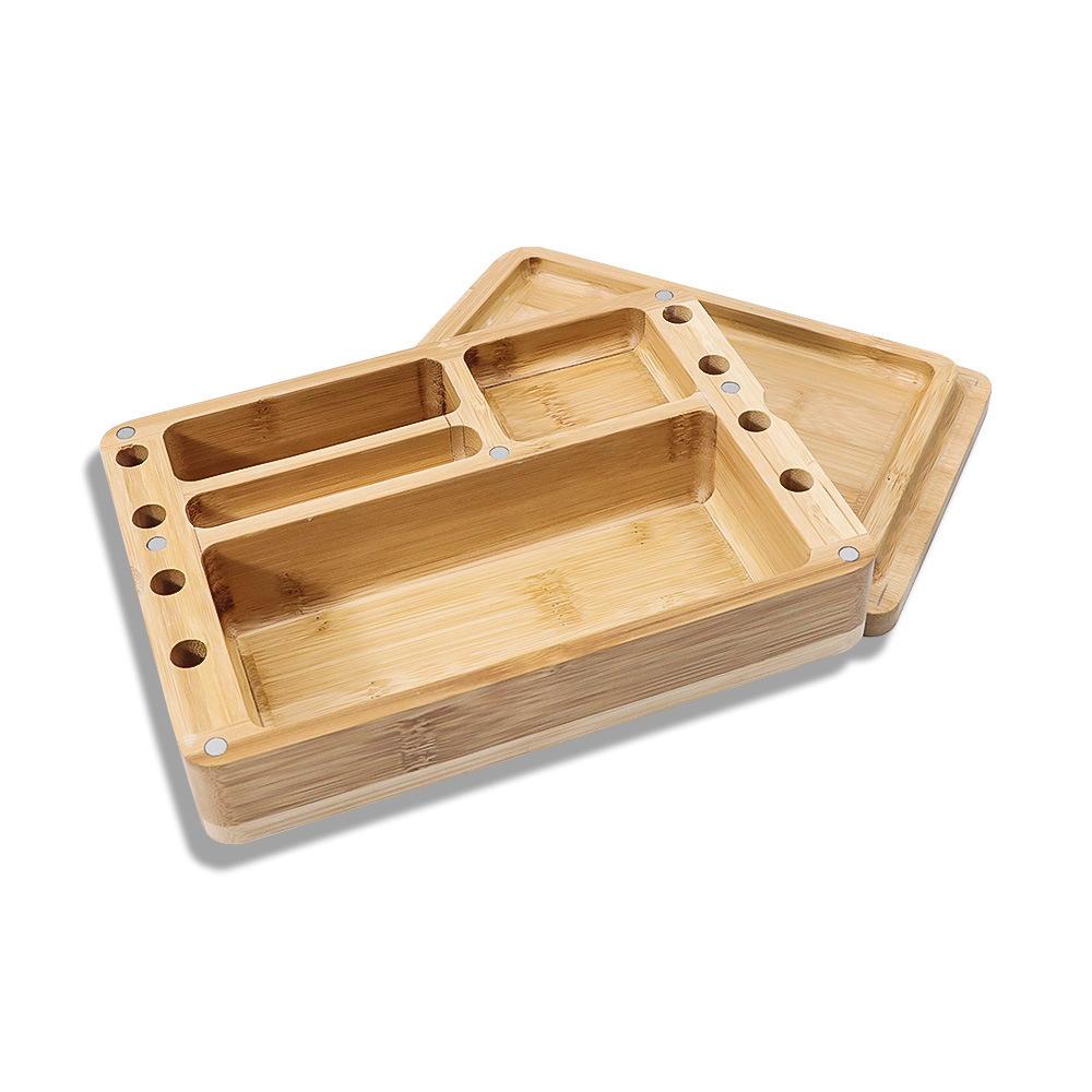 Wooden Storage Box Rolling Tray with Cover