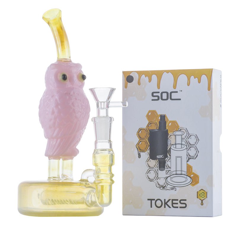 Pink Owl Theme Glass Bong w/ SOC Tokes Vaporizer Set