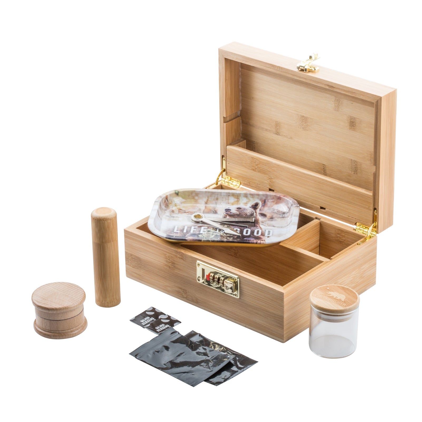 Bamboo Stash Box Combo w/ Quartz Enail Bundle Dab Kit