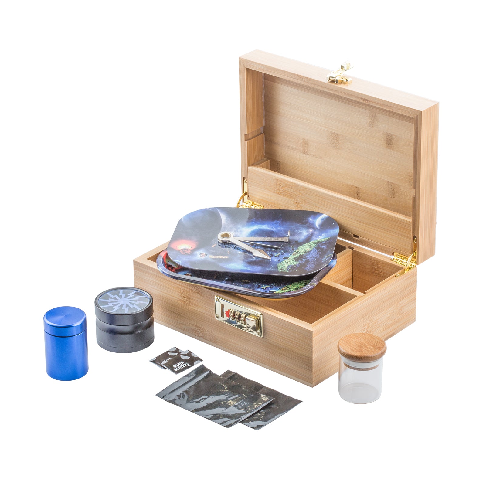 PUFFING BIRD Bamboo Storage Stash Box Combo with Combination Lock