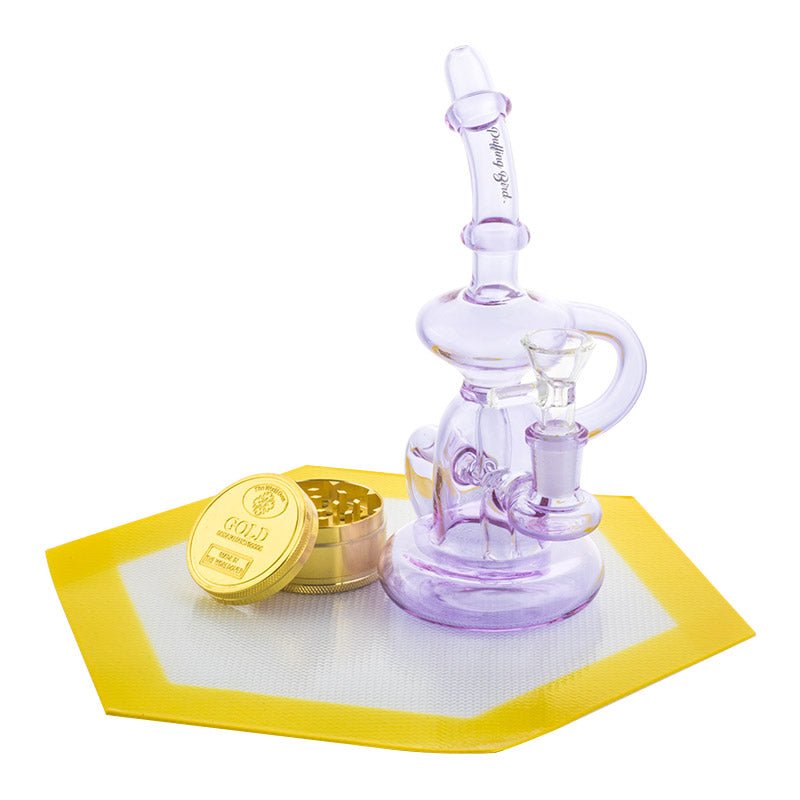 Mini Recycle Dab Rig w/ Silicone Dab Mat Coin Herb Grinder Set