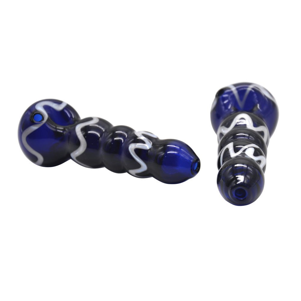Blue Glass Spoon Pipe w/ Maria Rings - PuffingBird
