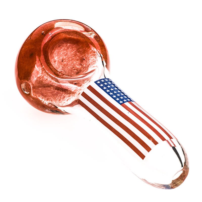 Red Frit Glass Pipe w/ American Flag Pattern - PuffingBird