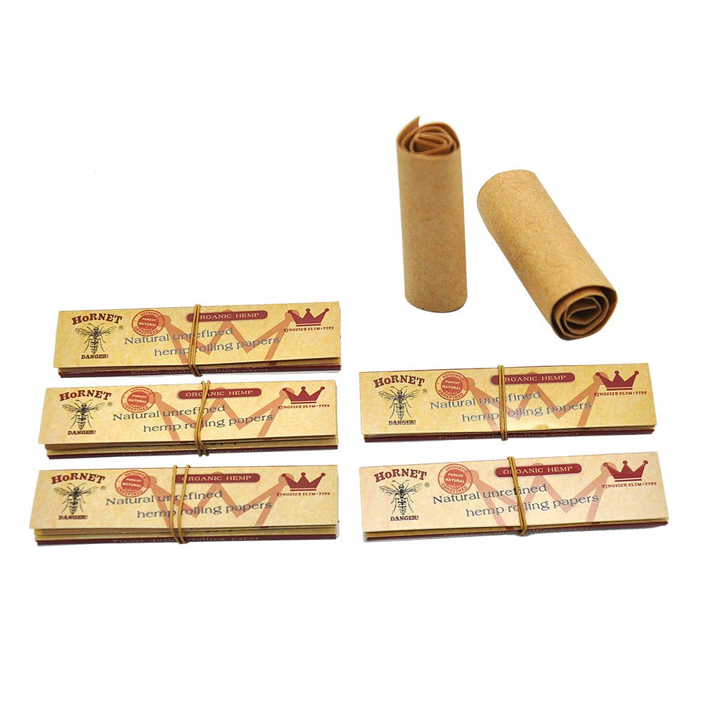 Hornet Kingsize Brown Unrefined Hemp Rolling Paper Box of 24 Booklets/1536 sheets
