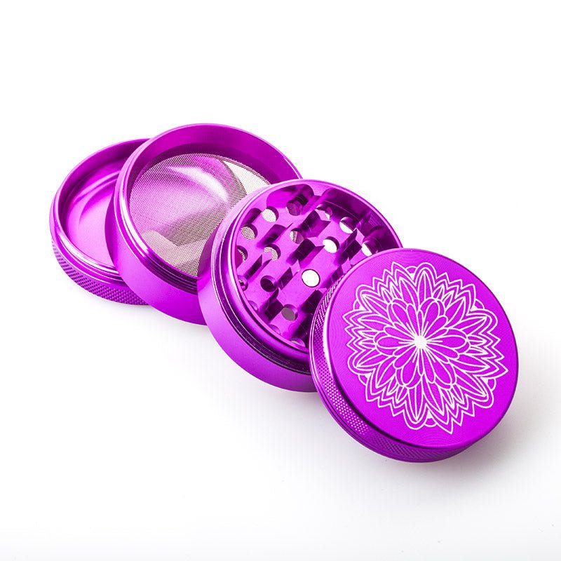 Purple Carved Flower Weed Grinder 4 Layer