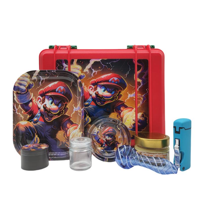 6-Piece Stoner Stash Box Kit - Portable Case with Glass Pipe & Accessories