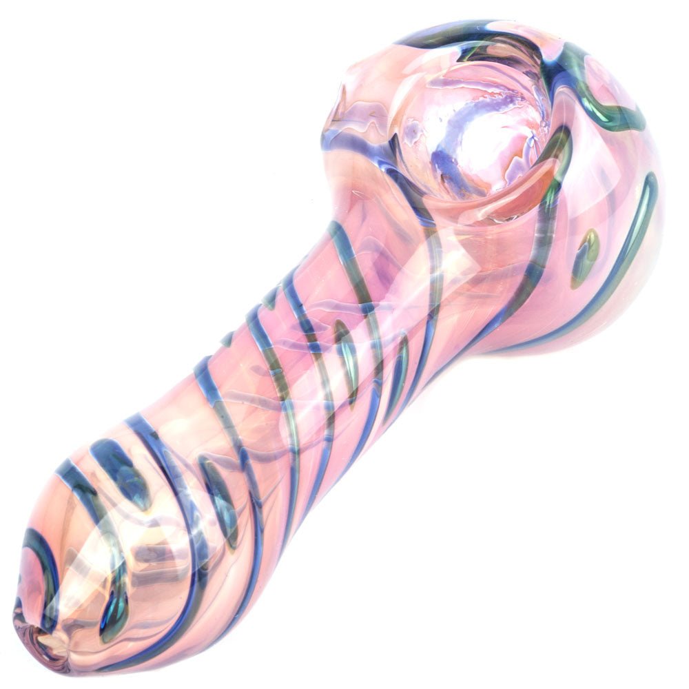 Fumed Pink Glass Pipe W/ Strip Patterns