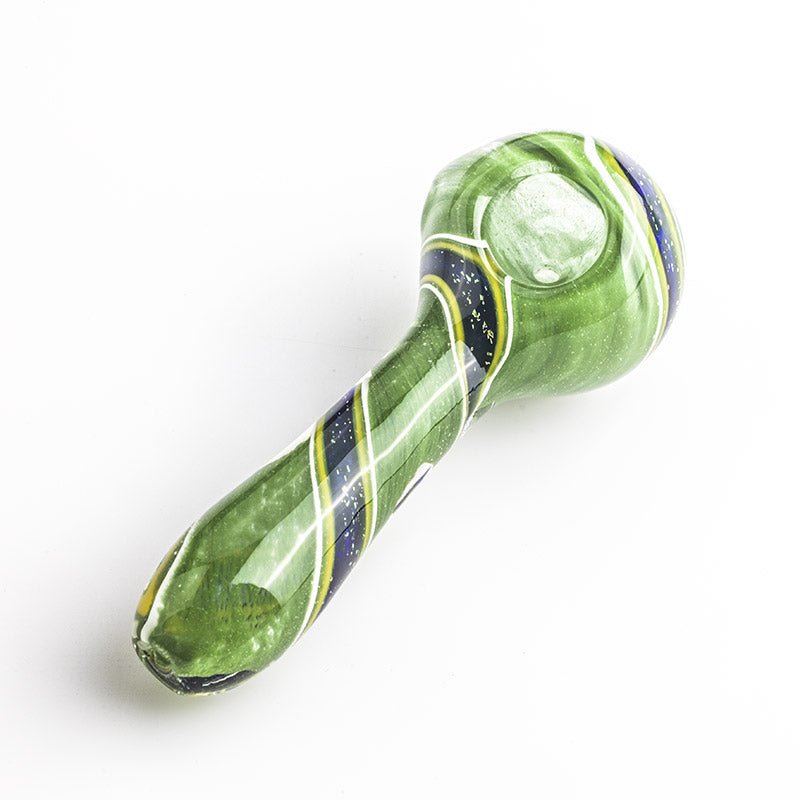 Green Glass Spoon Pipe w/ Swirl Stripe - PuffingBird