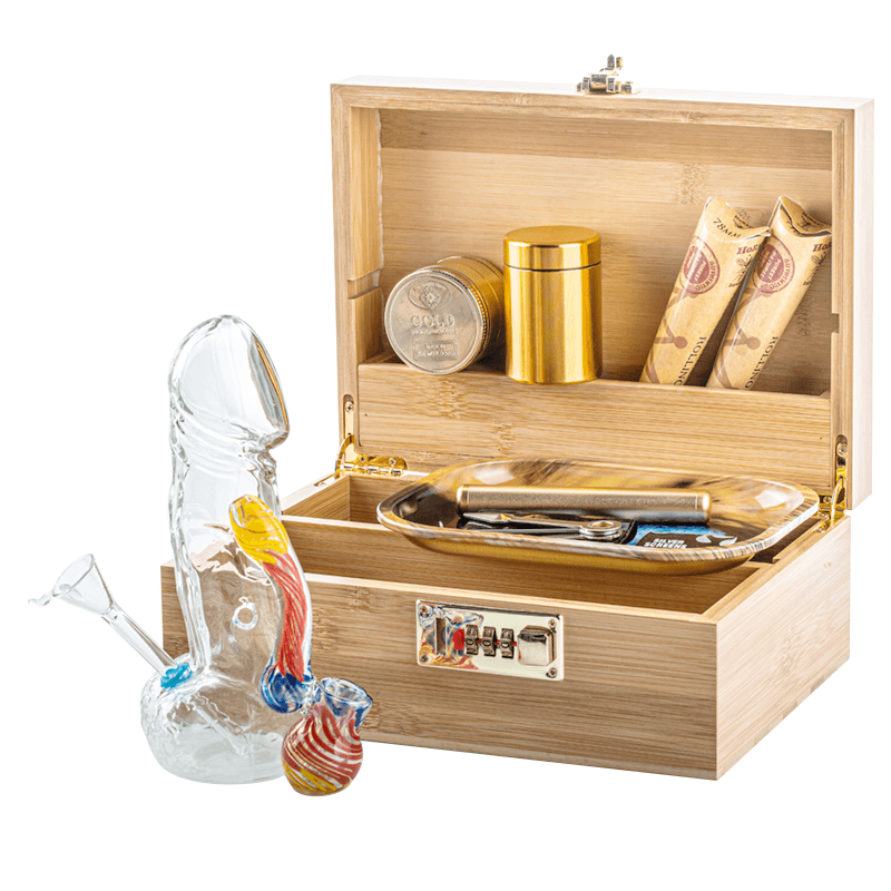 Bamboo Stash Box Combo w/ Penis Bong Sherlock Bubbler Set